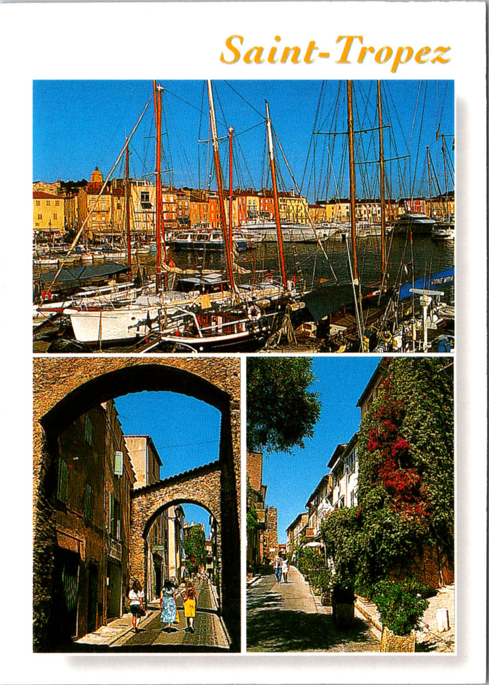 Vintage Postcard Saint Tropez Streets Harbor France