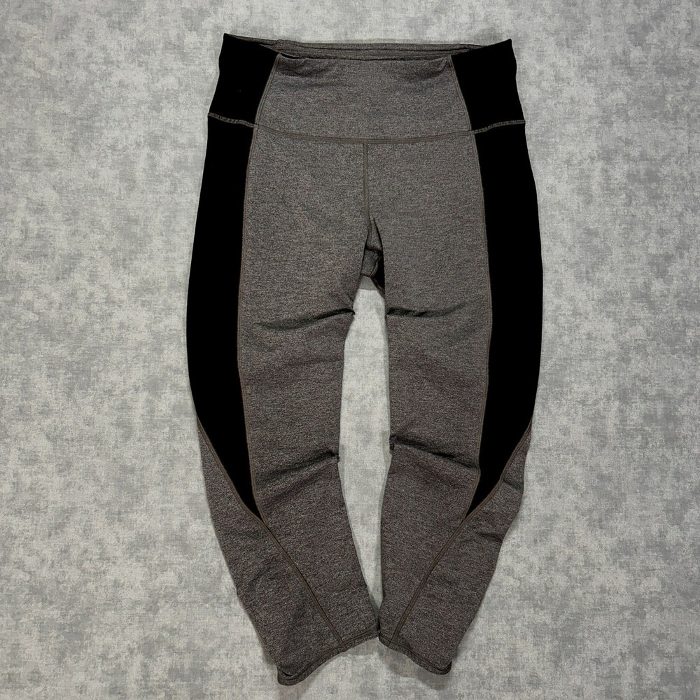 Lululemon Run Inspire crop grey/black athletic running training leggings wms 12