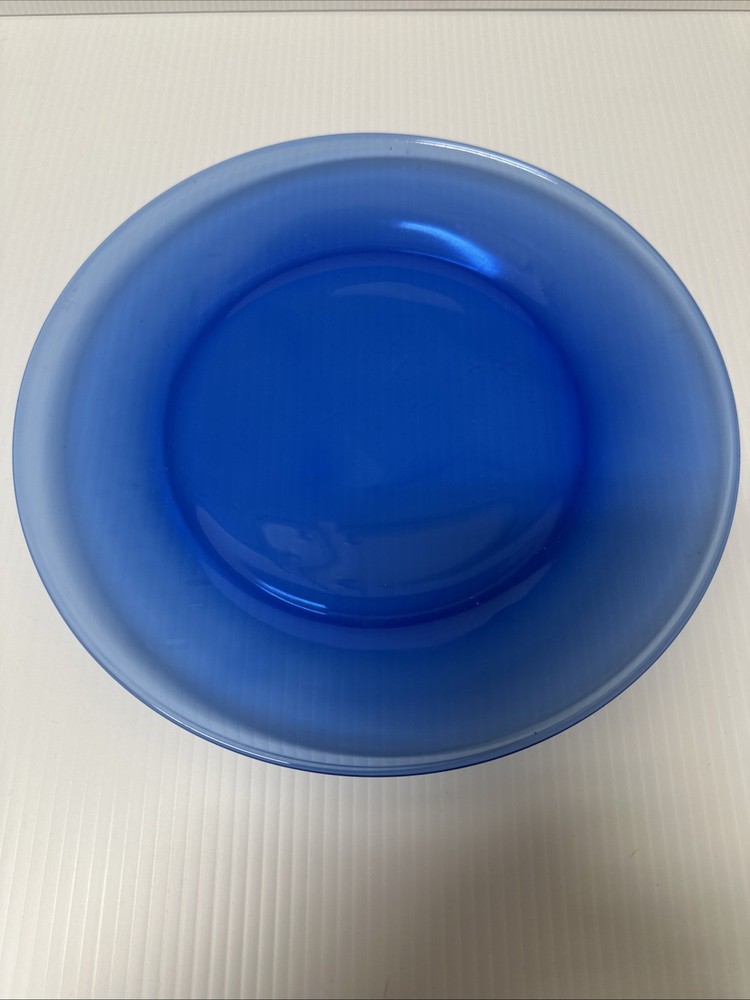 Vintage Cobalt Blue Glass Dinner Plates 10.5” Translucent Royal Blue Set of 3