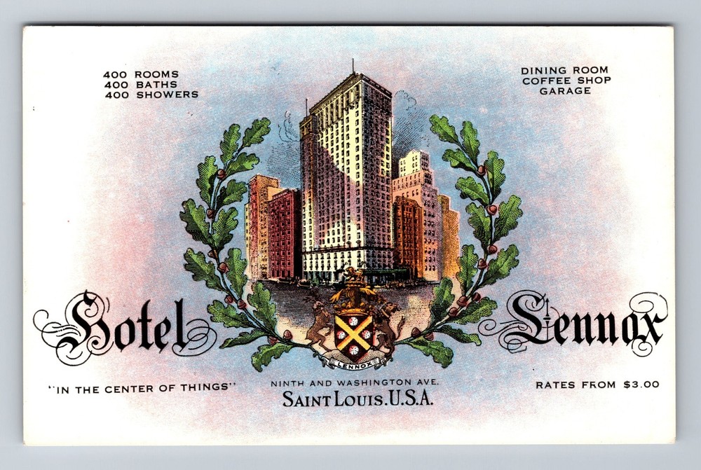 St Louis MO-Missouri Hotel Lennox Standard Old Card View Vintage Postcard PC