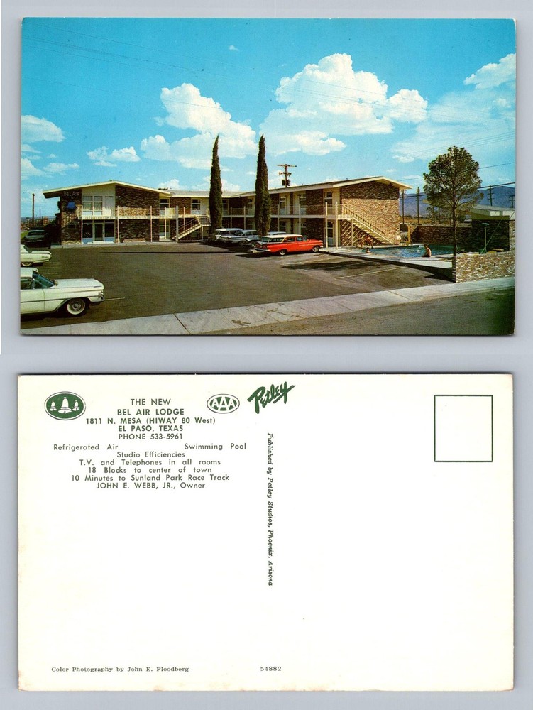 El Paso, TX-Texas, Bel Air Lodge Motel Swimming Pool Hiway 80 Vintage Postcard