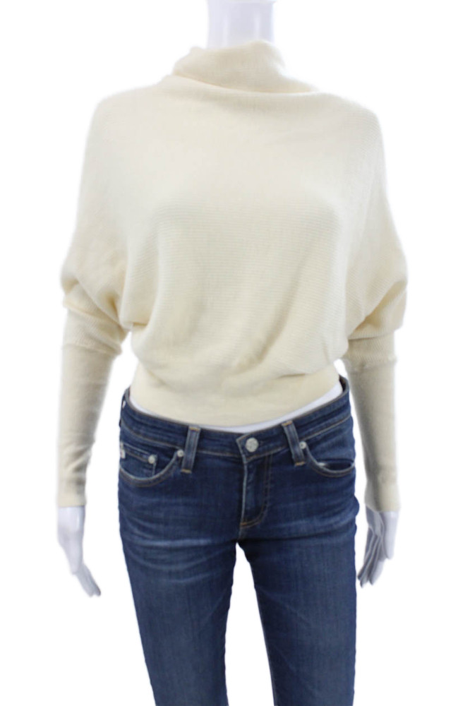 Allsaints Women Ivory Cashmere Blend Mock Neck Pullover Long Sleeve Size SFree Shipping in US $100+ Orders | $6.95 Orders Below