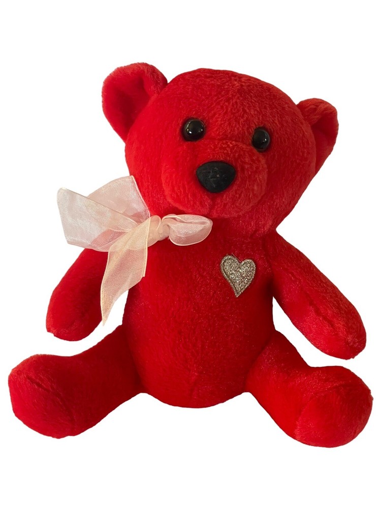 Dan Dee Teddy Bear Plush Stuffed Animal 7” Silver Glitter heart Valentine's Day