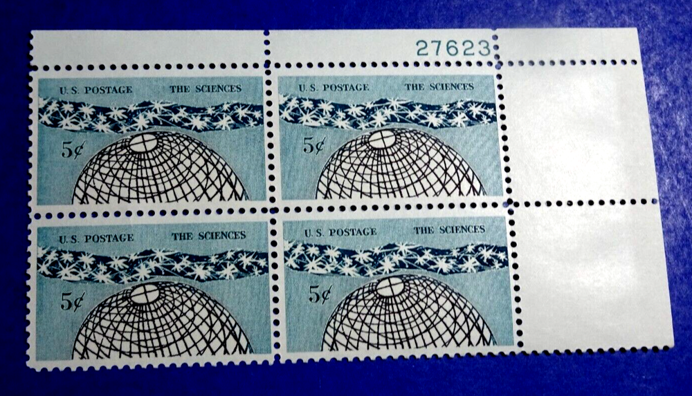 US 1237 NATL. ACADEMY OF SCIENCES 100th  (5c) STAMPS PLATE # BLOCK OF (4) MNH/OG-image