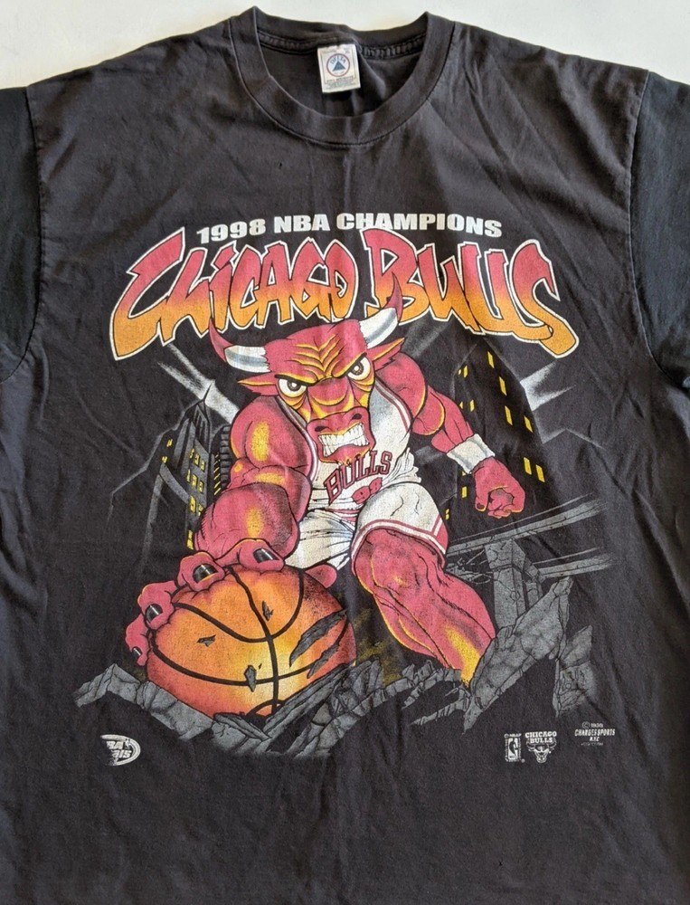 Vtg 1990s Chicago Bulls All-Over Print T-Shirt 1998 NBA Champions Size XL AOP