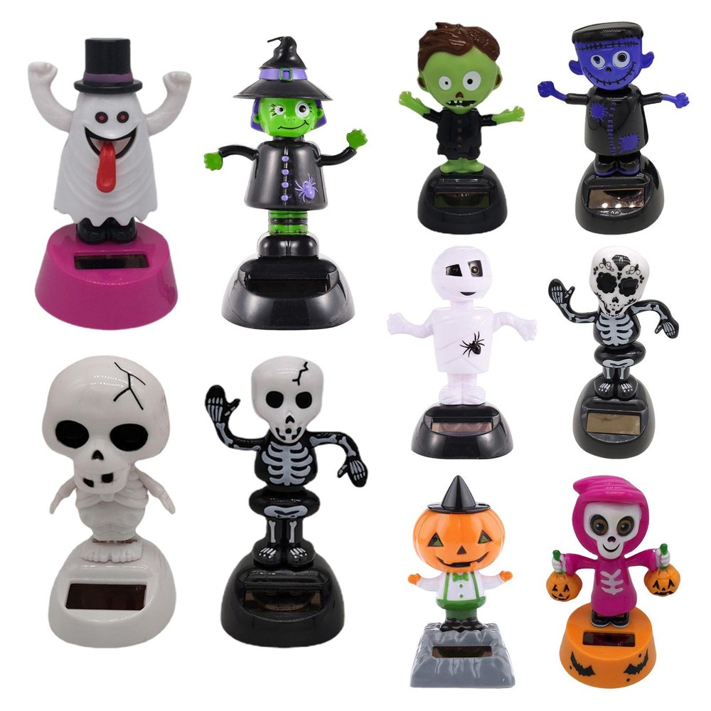 Solar Bobble Heads Figurines Halloween Shaking Head Halloween Car Decor Ornament