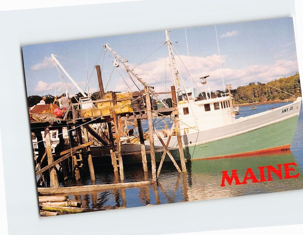 Postcard View of a Fishing Boat in Coastal Village South Bristol Maine USA