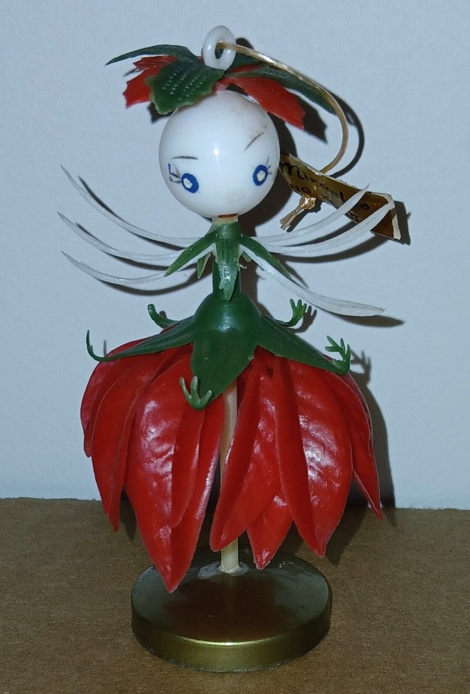 Vintage Christmas Poinsettia Fairy, Poinsettia Pixie, MCM Xmas Ornament, HTF