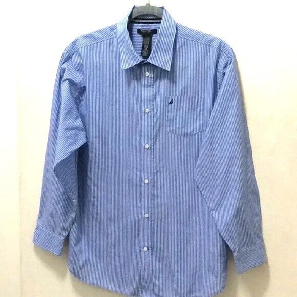 Nautica Boys Blue Striped Button Down Dress Shirt.