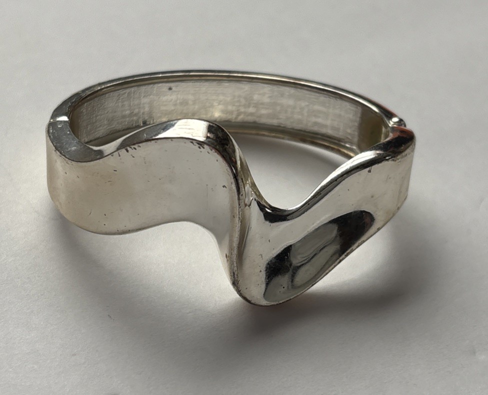 Silvertone Hinged Cuff Wave Bracelet