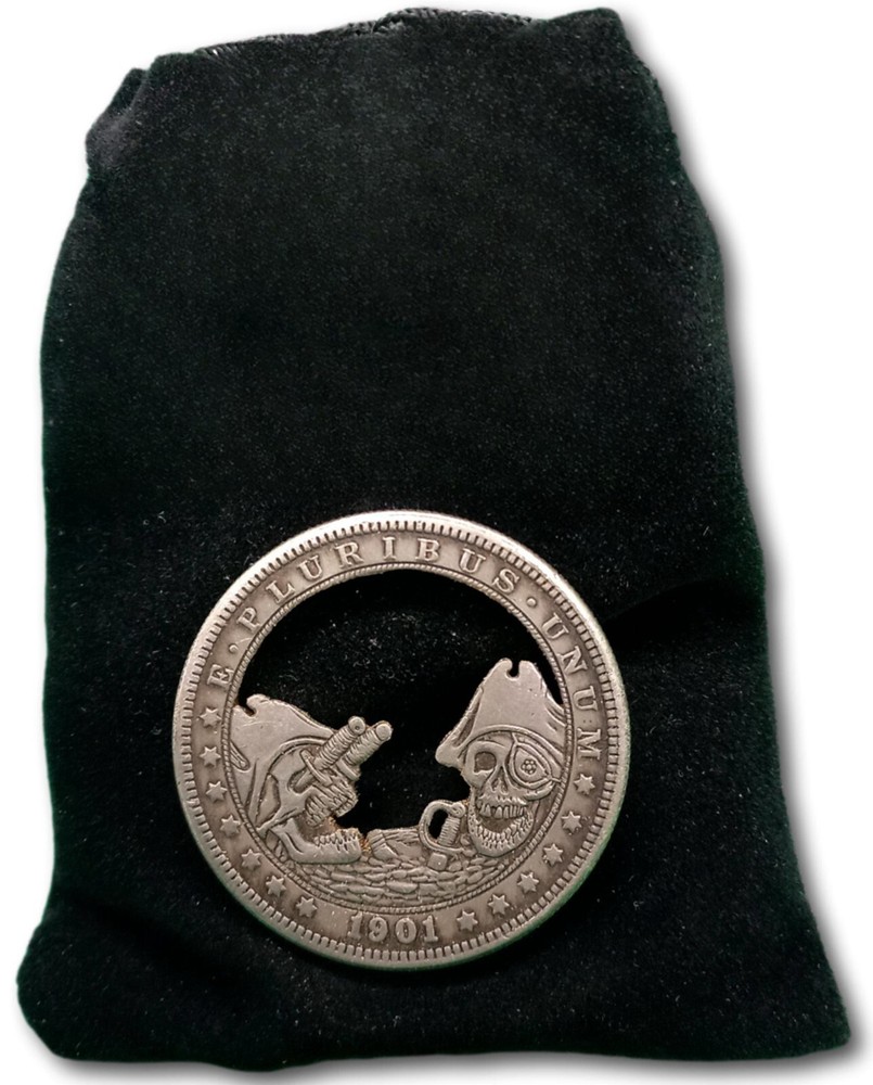 Cut Coin Dollar Skull Pirate Deadly Treasure Island Fantasy Art Hobo Coin