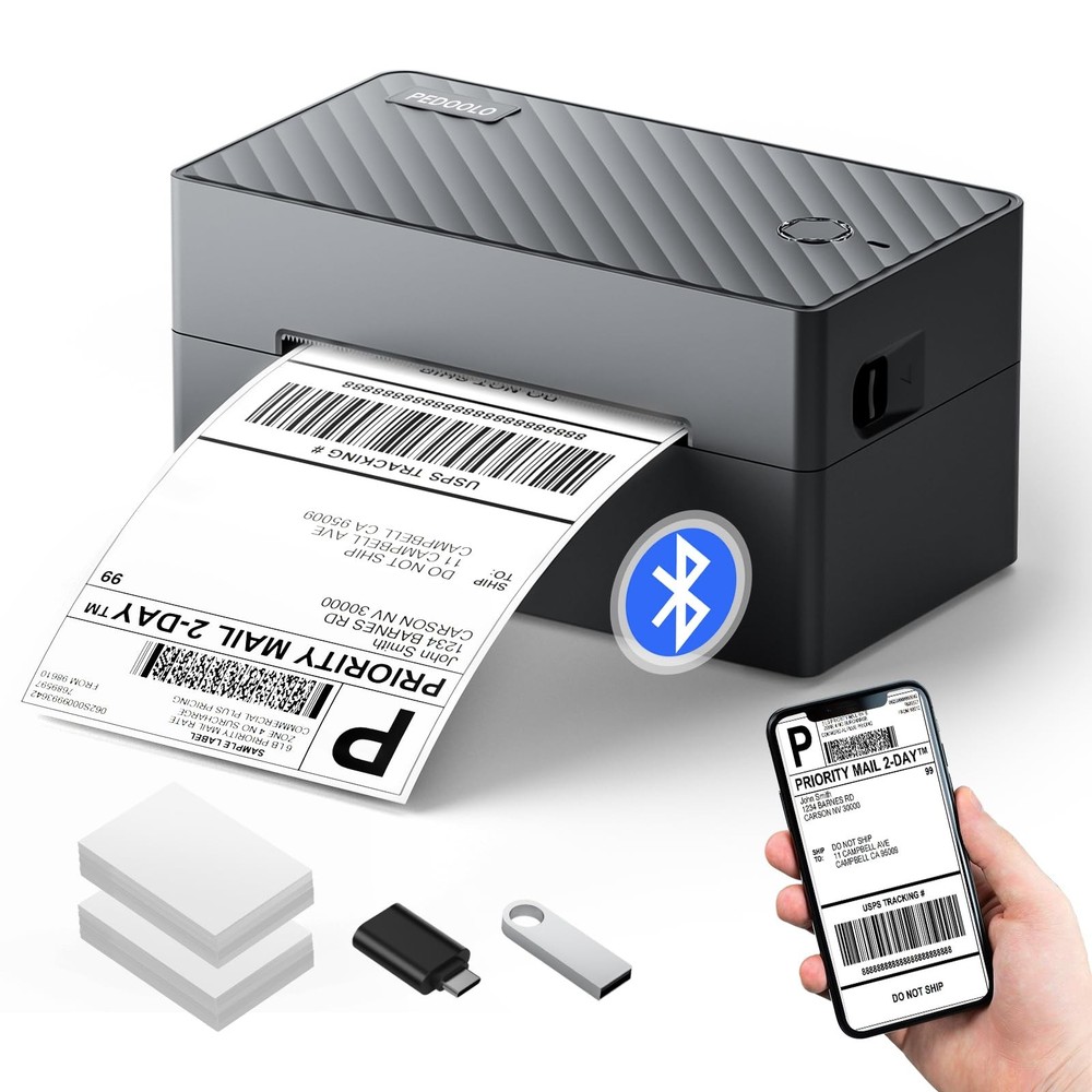 Printer Thermal 4x6 Bluetooth PEDOOLO BY-482BT Label Packages Conection