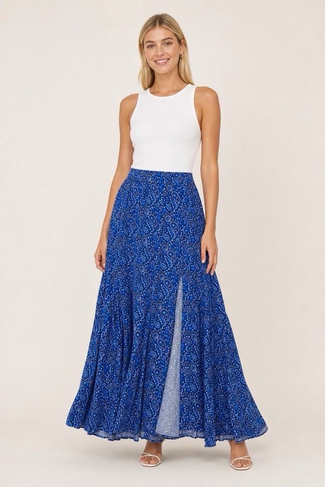 Idyllwind By Miranda Lambert Womens Paisley Maxi Skirt Size XL Slit Boho Chic