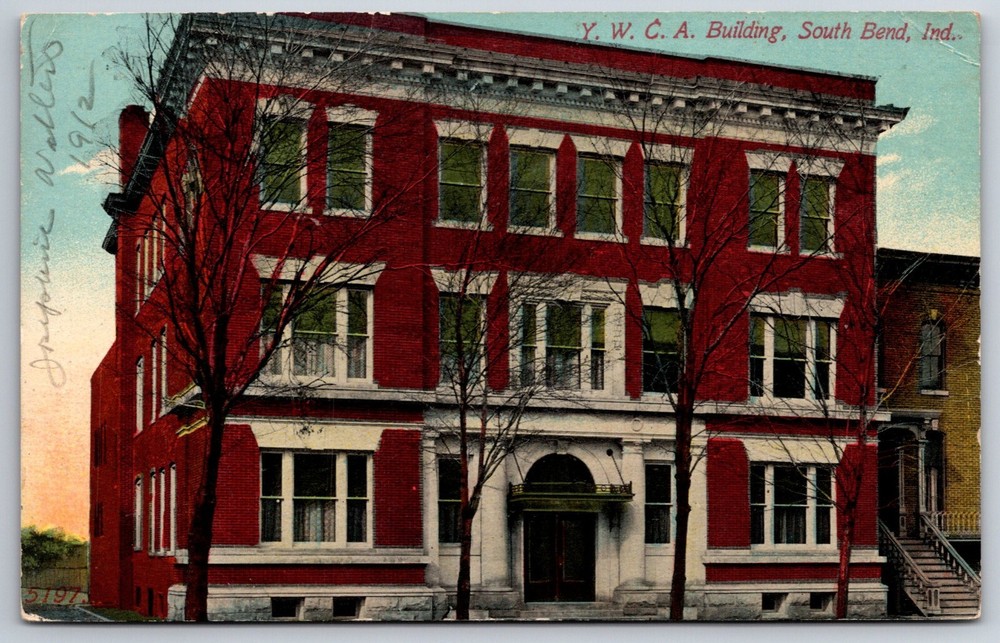 South Bend Indiana~YWCA Red Brick Bldg Exterior View~PM 1912~Vintage Postcard