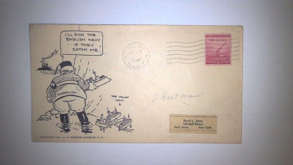 Wwii Patriotic Cover:  14 Dec 42 Mussolini W/Roberts Cachet