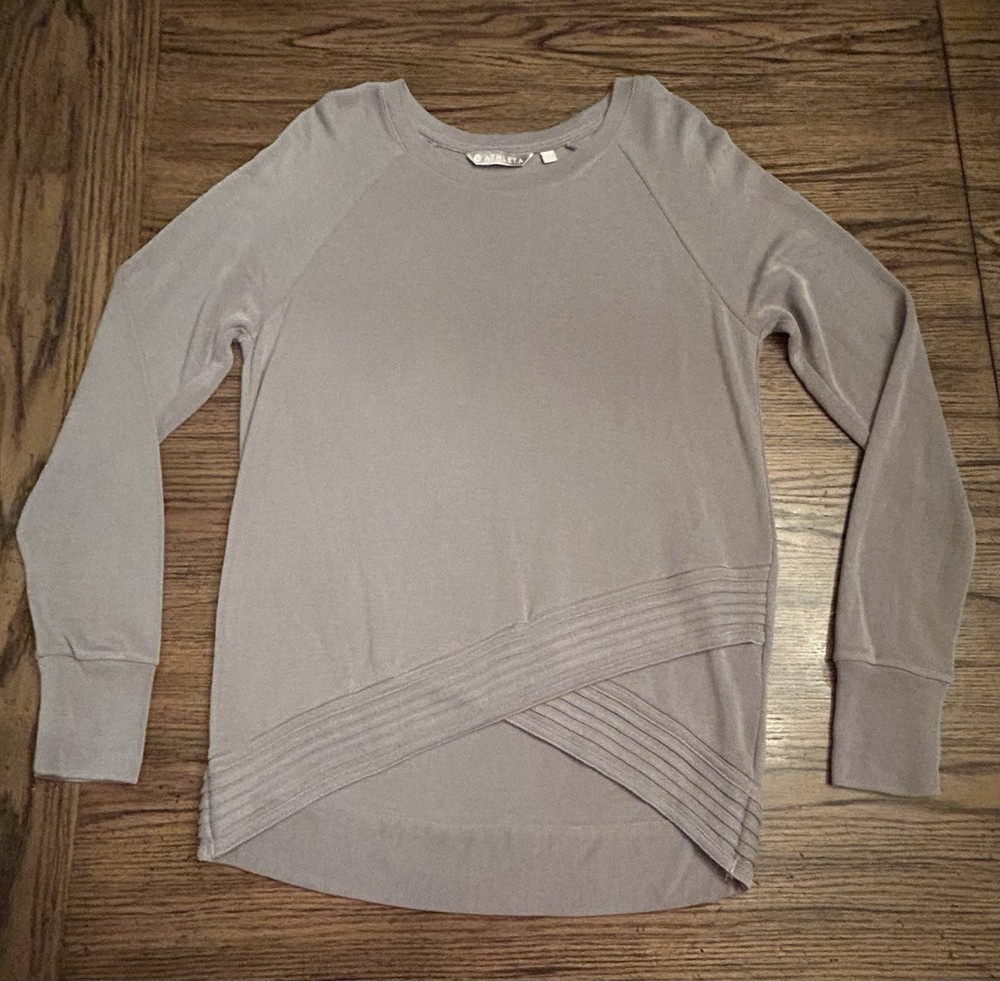 Athleta Womens Sweatshirt Gray Serenity Criss Cross Pullover Stretch S
