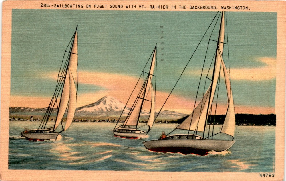 Puget Sound, Mt. Rainier, Washington Postcard