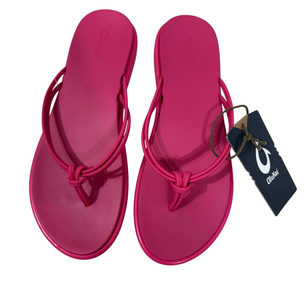 Olukai Womens Pink Plumeria Comfort Thong Sandals Size 9W Beach Pool Slide