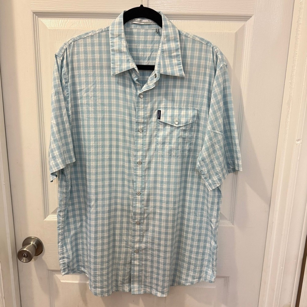 Criquet XL Blue Plaid Gingham Western Pearl Snap Short Sleeve Button Up Shirt