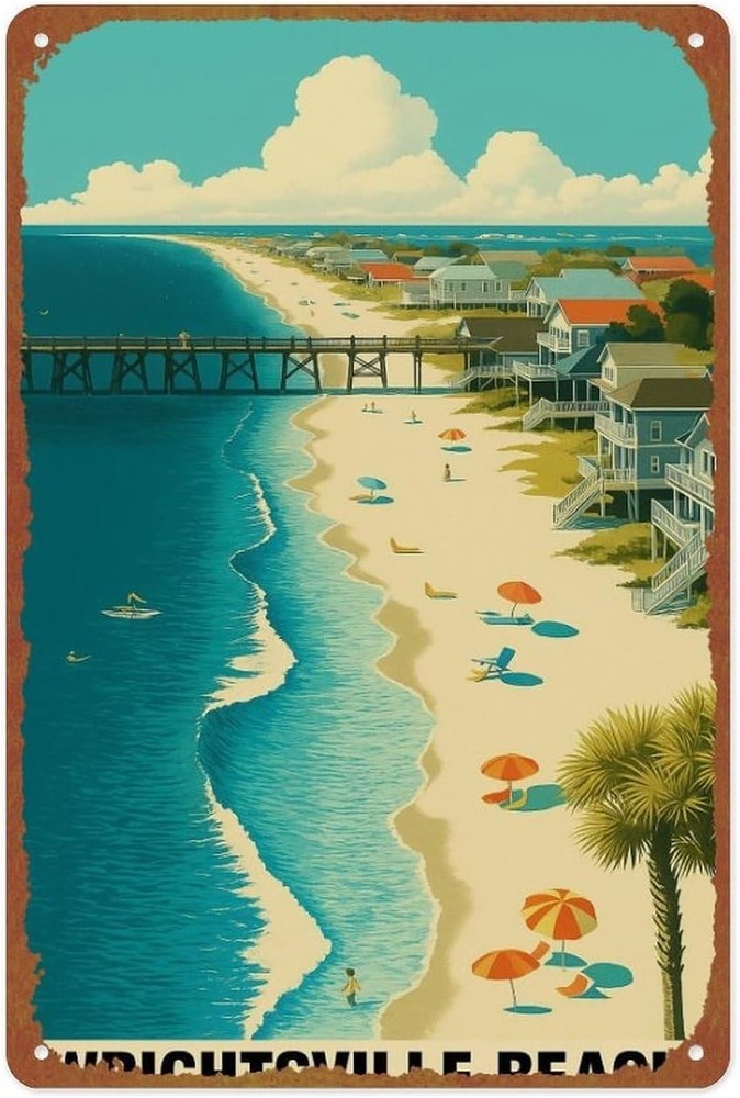 Seaside Sunset Metal Tin Wall Art Sign Vintage Wall Decor 8 x 12