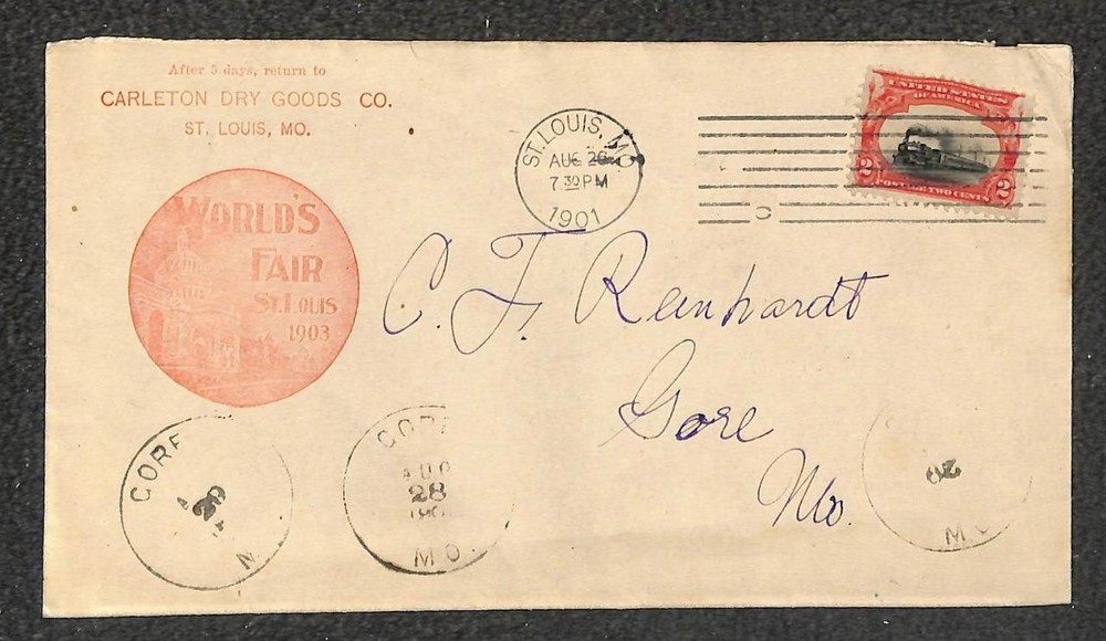 Usa 295 Stamp St. Louis World's Fair Expo Carleton Dry Goods Ad Cover 1901