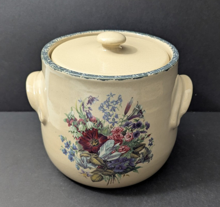 VTG Home and Garden Party Floral Splendor Bean Pot Cookie Jar Stoneware 6