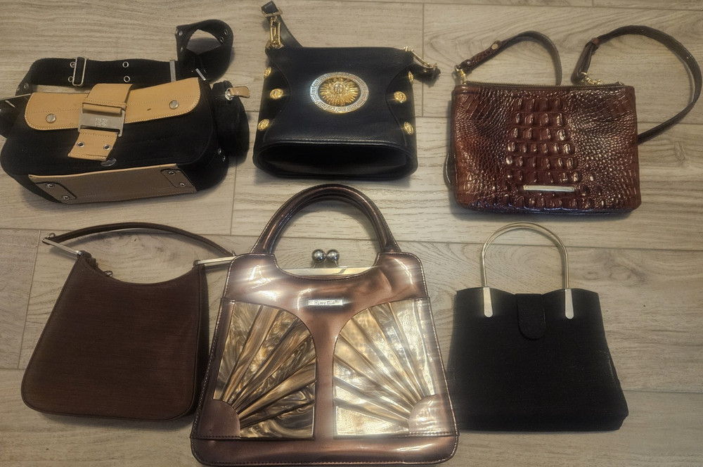 Lot of 6 Women's Vintage Handbags and Purses in Brown, Black, and Gold