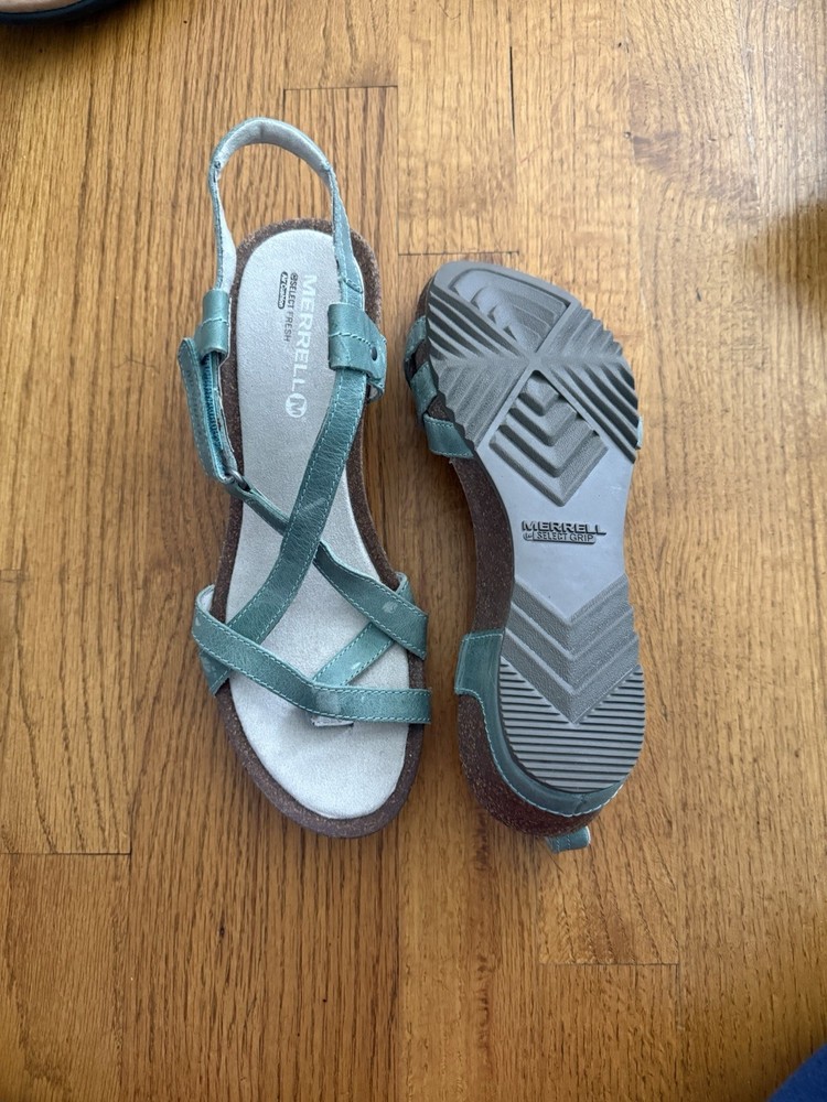 Merrell Teal Sandals Performance Sz 8 Sea Pine Atlantis Toe Slide Flipflop