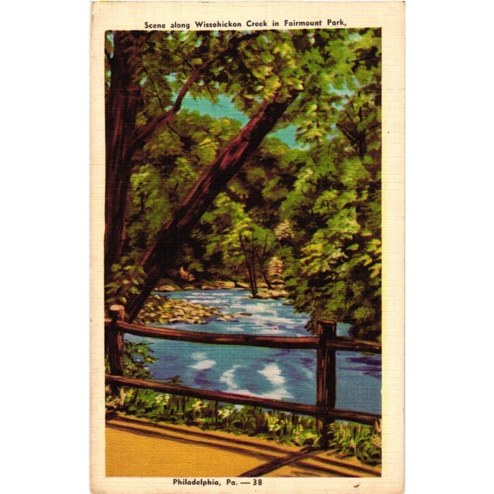 Vintage Wissahickon Creek Fairmount Park Philadelphia PA Linen Postcard 38 26778