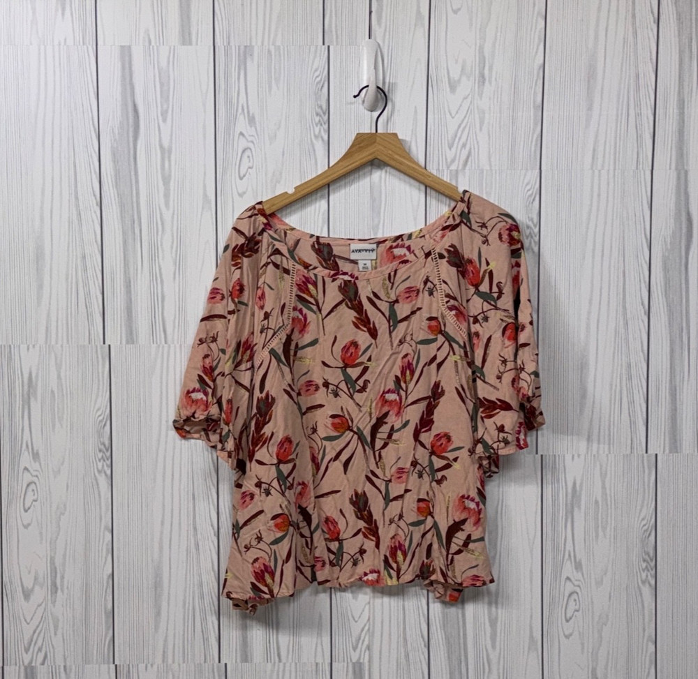 Ava & Viv blouse womens size 3x short sleeve floral patterned top pullover