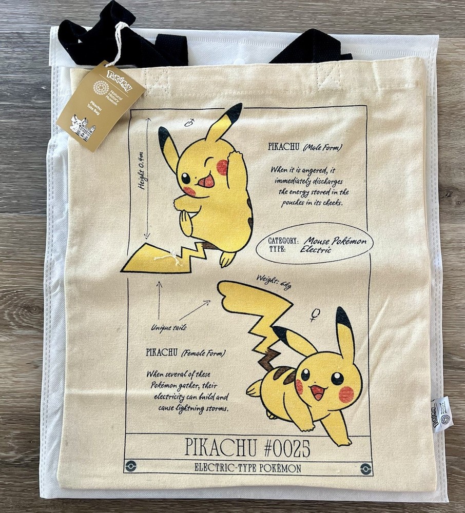 NWT Pokemon Pikachu Tote Bag London Natural History Museum Magnetic Snap Closure
