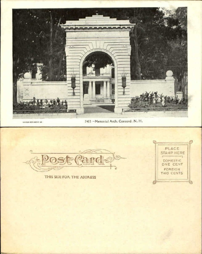 Memorial Arch Concord New Hampshire NH UDB undivided back unused postcard