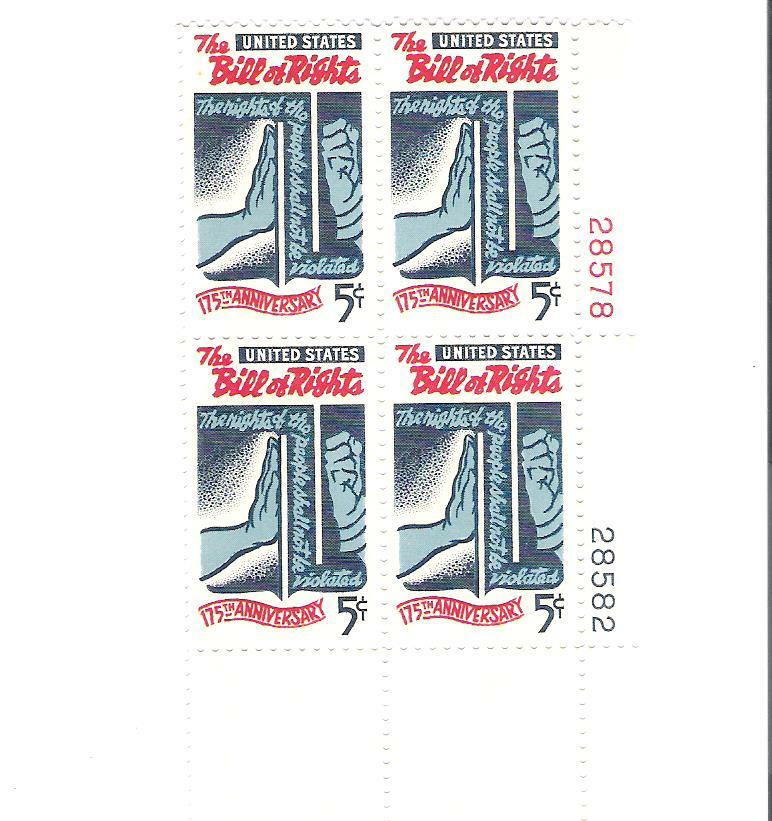 Scott # 1312 US  Bill of Rights  Plate Block  M/NH  O/G