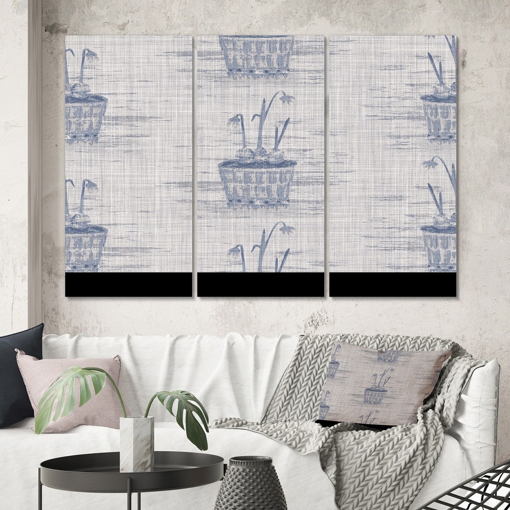 Designart 'Vintage Blue Famhouse Flower III' Patterned Canvas Wall Art Print