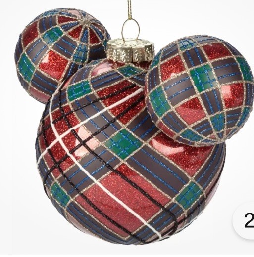 2023 Disney Mickey Mouse Icon Glass Ball Sketchbook Ornament Glittery Plaid Lrg