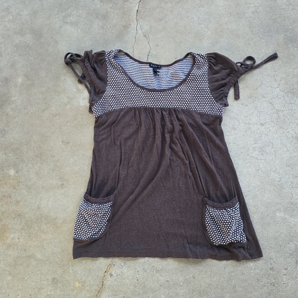 Vintage FANG Y2k Coquette Polka Dot Heart Pocket Indie Tunic Top L