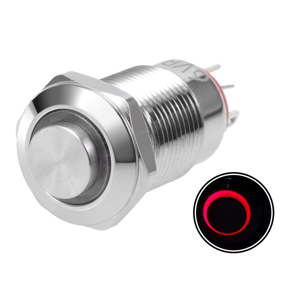 12mm Latching Metal Push Button Switch with Red LED 6V 1NO  