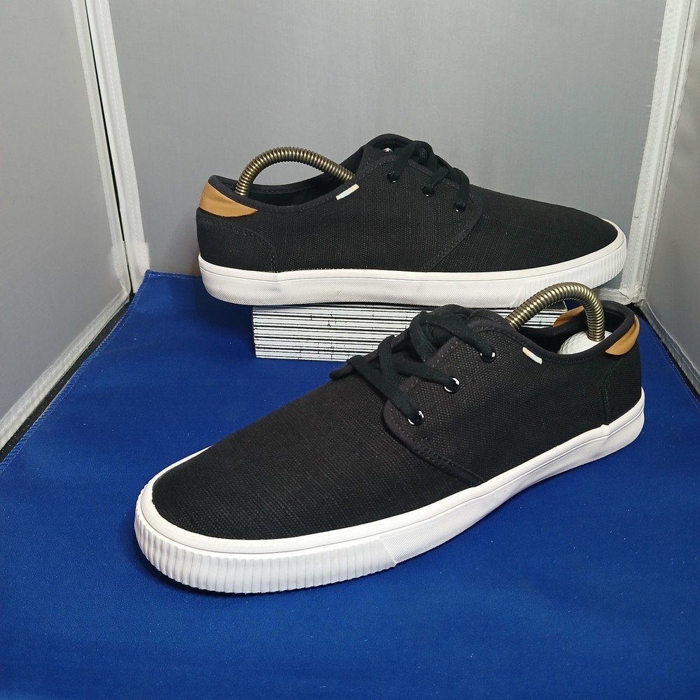 Toms Carlo Canvas Lace Up Sneakers Shoes Mens Size 8.5 Black