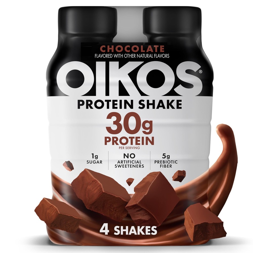 Oikos Protein Shake, Chocolate, 30g High Drinks, 12 Fl Oz (Pack of 4)