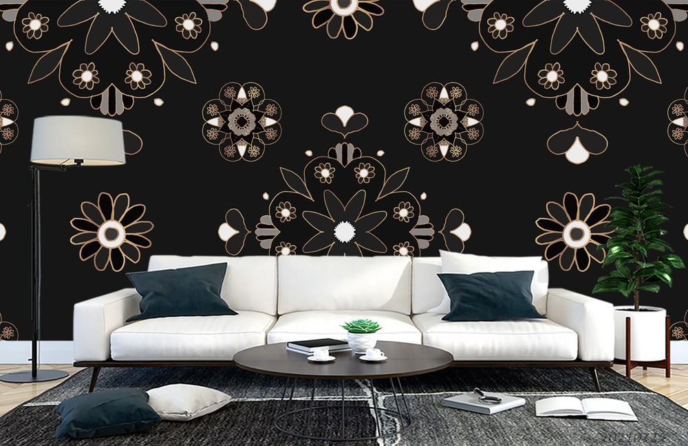 3D Black Floral Pattern Wall Murals Wallpaper Murals Wall Sticker