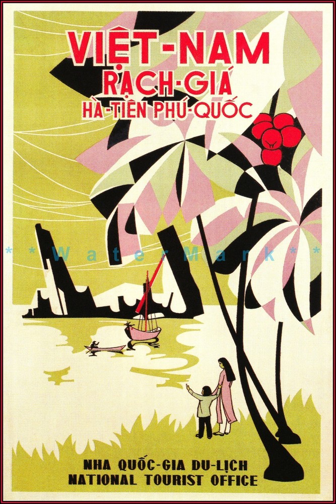 Vietnam Rach Gia 1950 Tourist Office Vintage Poster Retro Style Travel Art