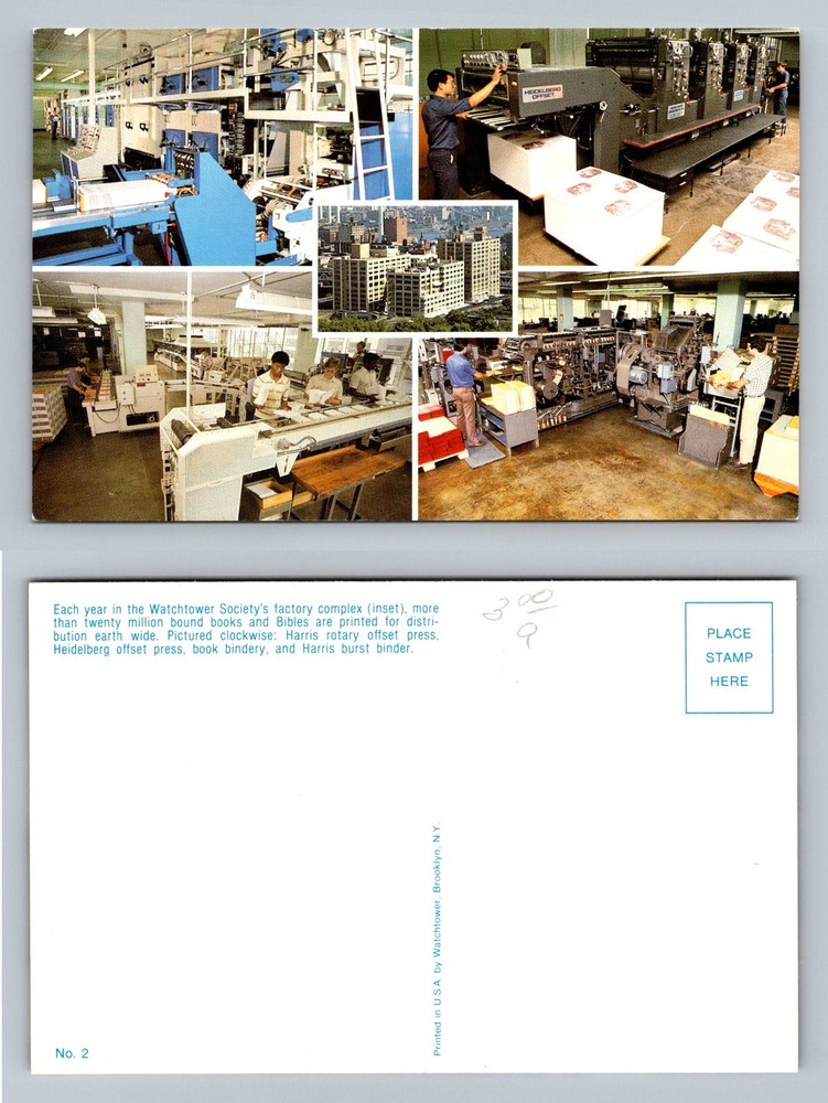 Brooklyn, NY-New York, Watchtower Printing Factory Press Room Vintage Postcard