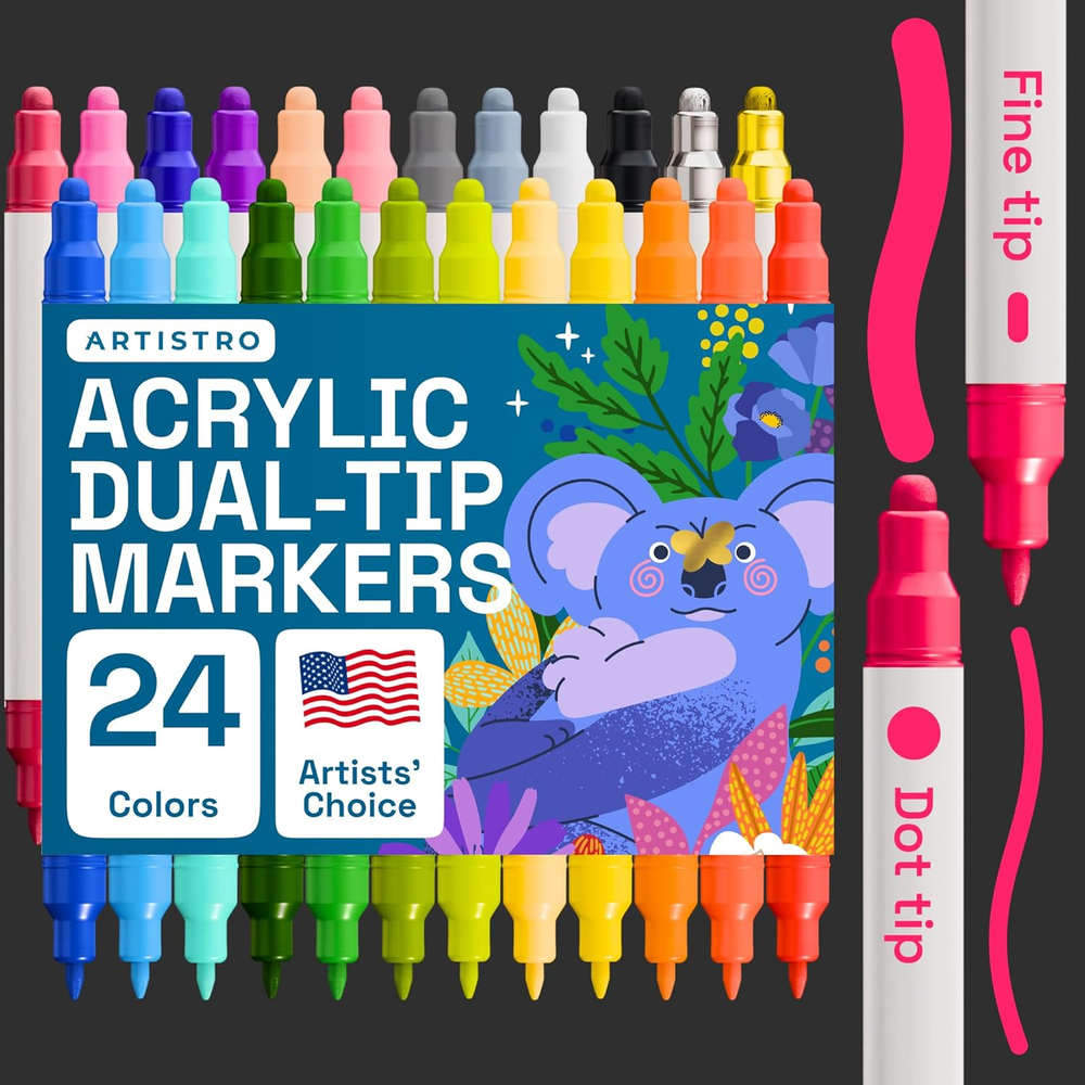 24 Vibrant Acrylic Paint Markers for Fabric Canvas & Textile Art