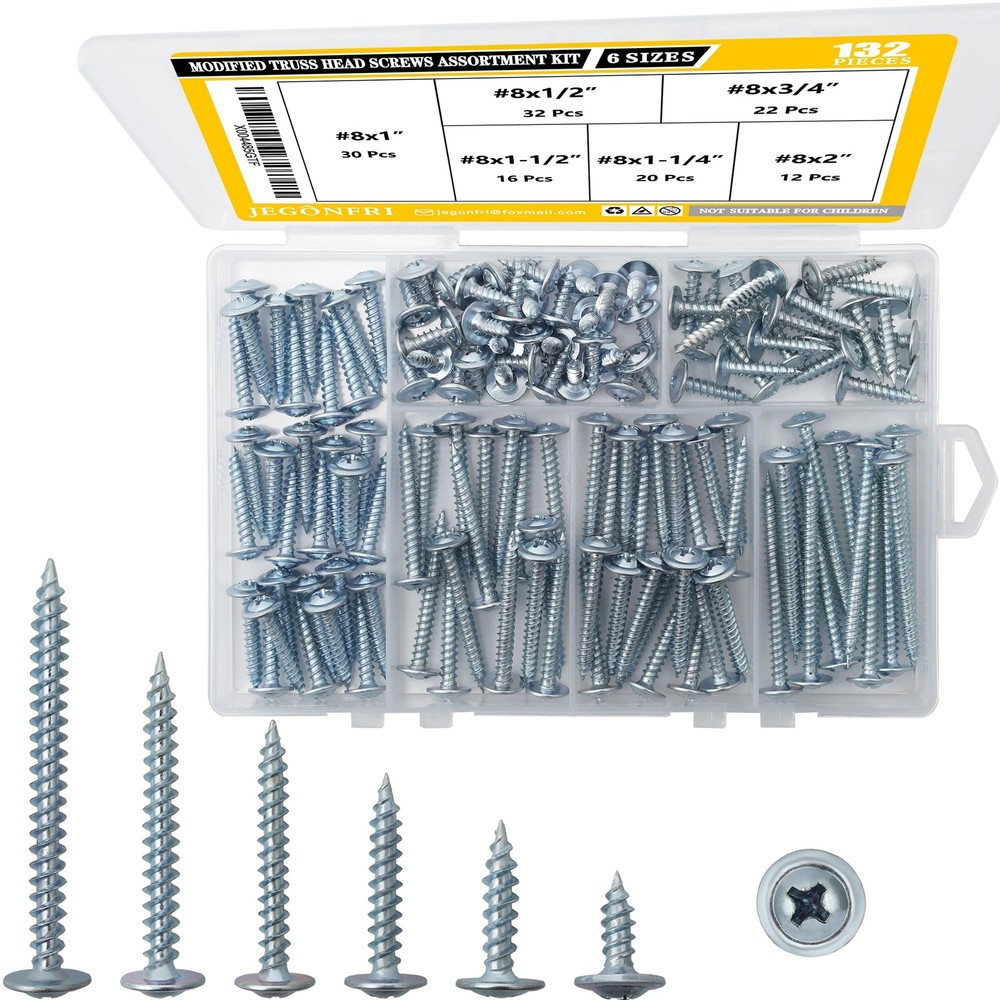 Phillips Wood Screw Set 132 pcs 6 Sizes Truss Head Screws Assortment