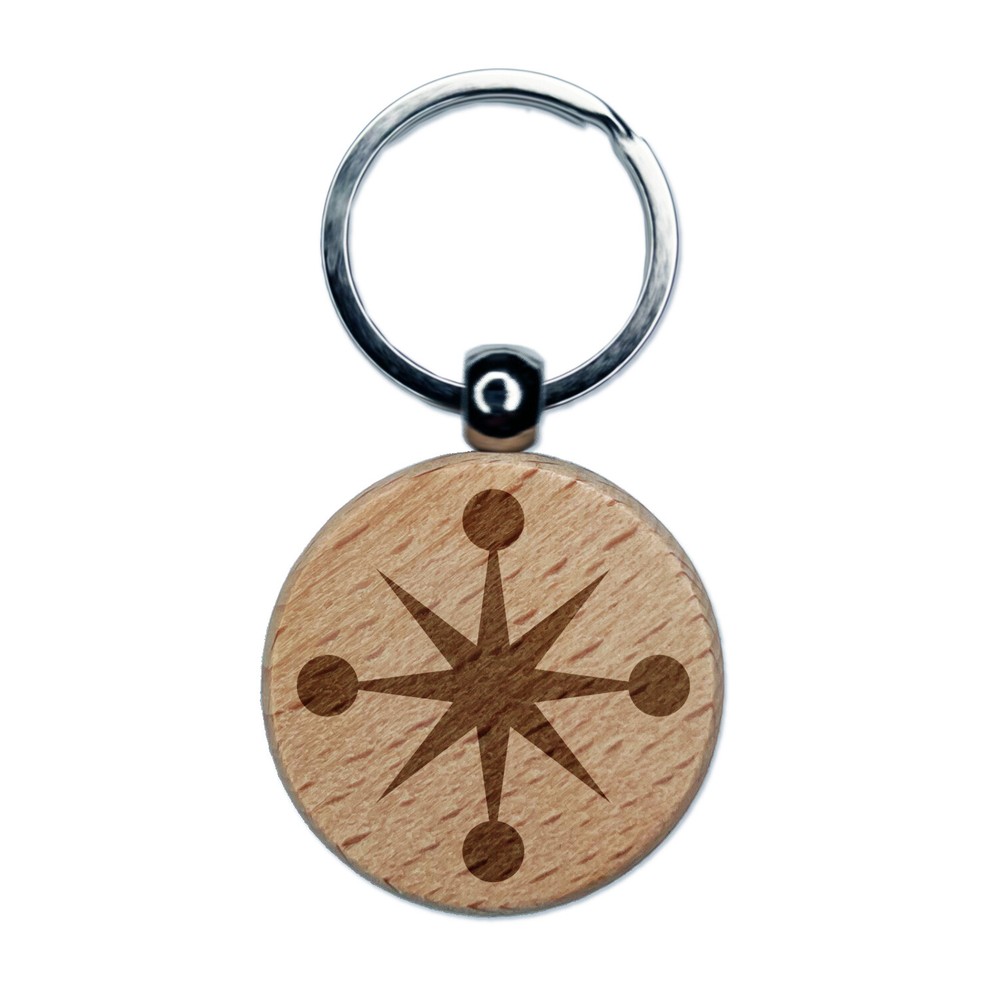 Retro Star Jacks Engraved Wood Round Keychain Tag Charm