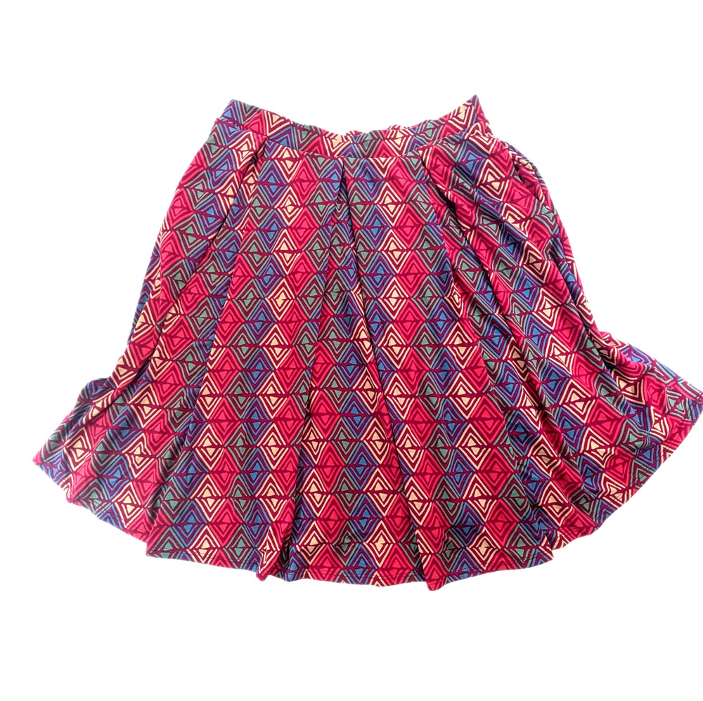 LuLaRoe Madison Skirt Size XL Geometric Diamond Pleated A-Line Pockets Colorful
