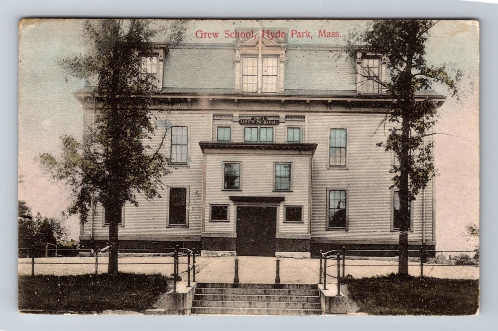 Hyde Park MA-Massachusetts, Grew School Historic Building Vintage c1913 Postcard