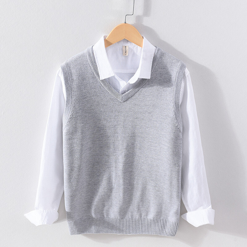 Men Slim Fit Cotton V-Neck Business Casual Sweater Vest Gilet Waistcoat