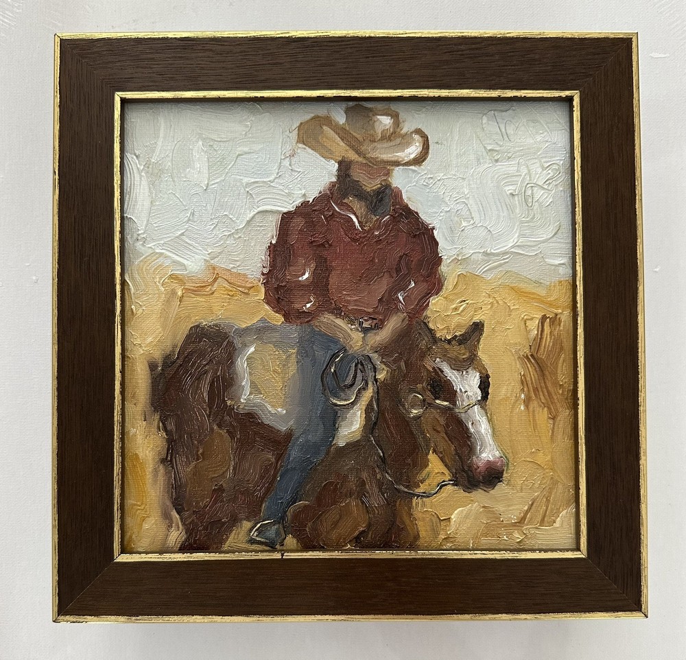 Cowboy Western Oil Painting: Horse Original Artwork Ranch Semi Abstract Fine Art