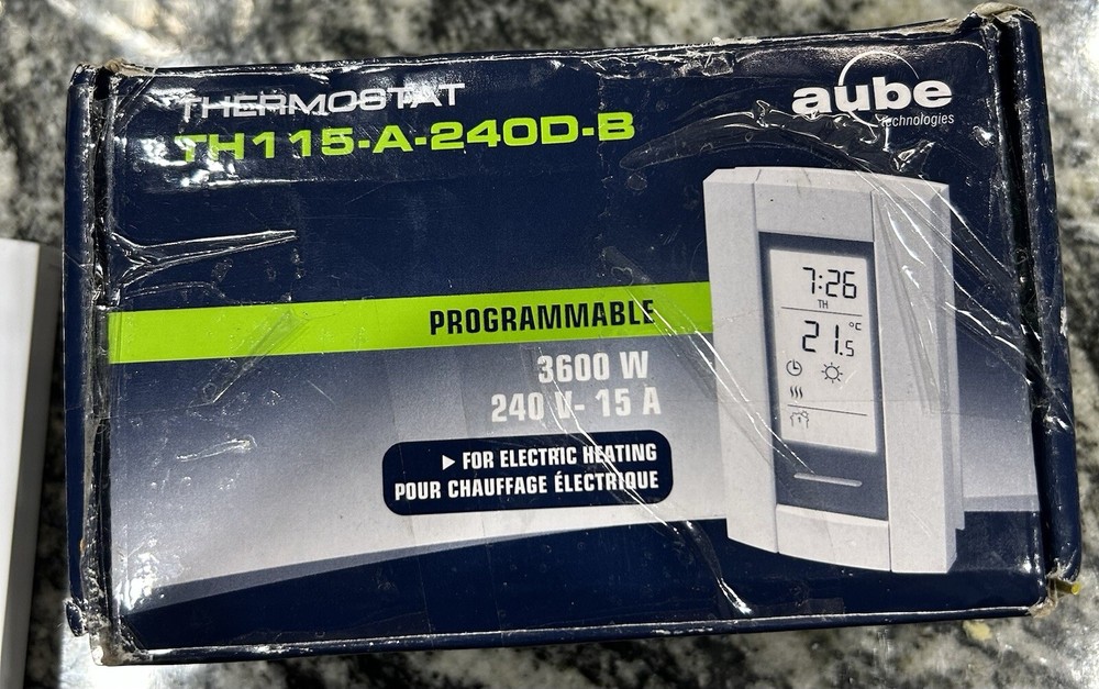 Aube TH115-A-240D Electric Heat programmable Thermostat 3600W 240Volts 15A LCD